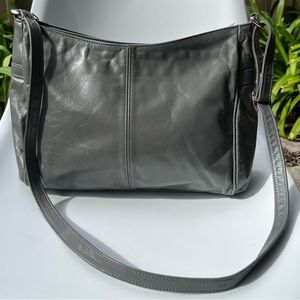 SAS Vintage Genuine Leather Grey Shoulder Bag Zip Closure Grey Hardware